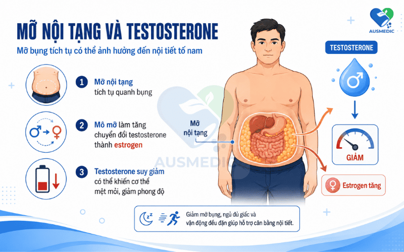 Mỡ bụng giảm testosterone: vì sao bụng to làm nam giới xuống sức và giảm ham muốn?