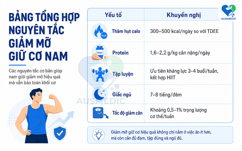 Giảm mỡ giữ cơ nam: cách siết mỡ đúng để không mất cơ, không xuống sức